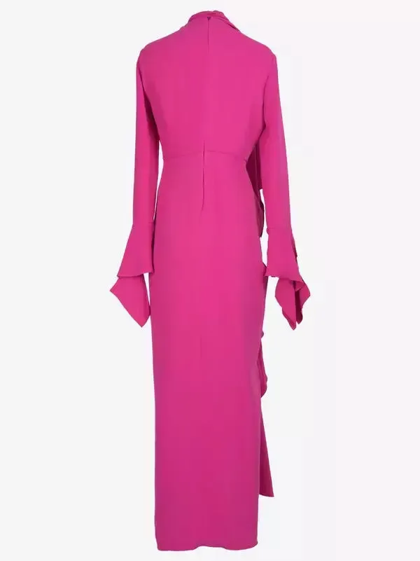 Women’s Draped Ruffled Crepe Scarf Maxi Dress in Pink