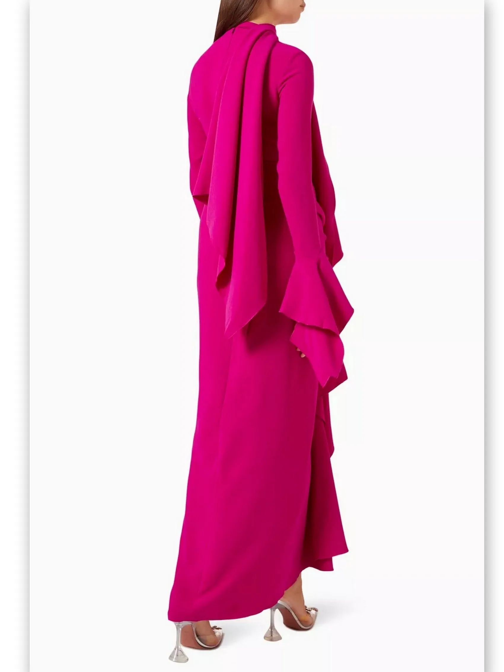 Women’s Draped Ruffled Crepe Scarf Maxi Dress in Pink