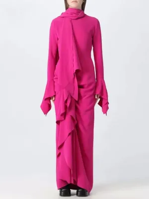 Women’s Draped Ruffled Crepe Scarf Maxi Dress in Pink